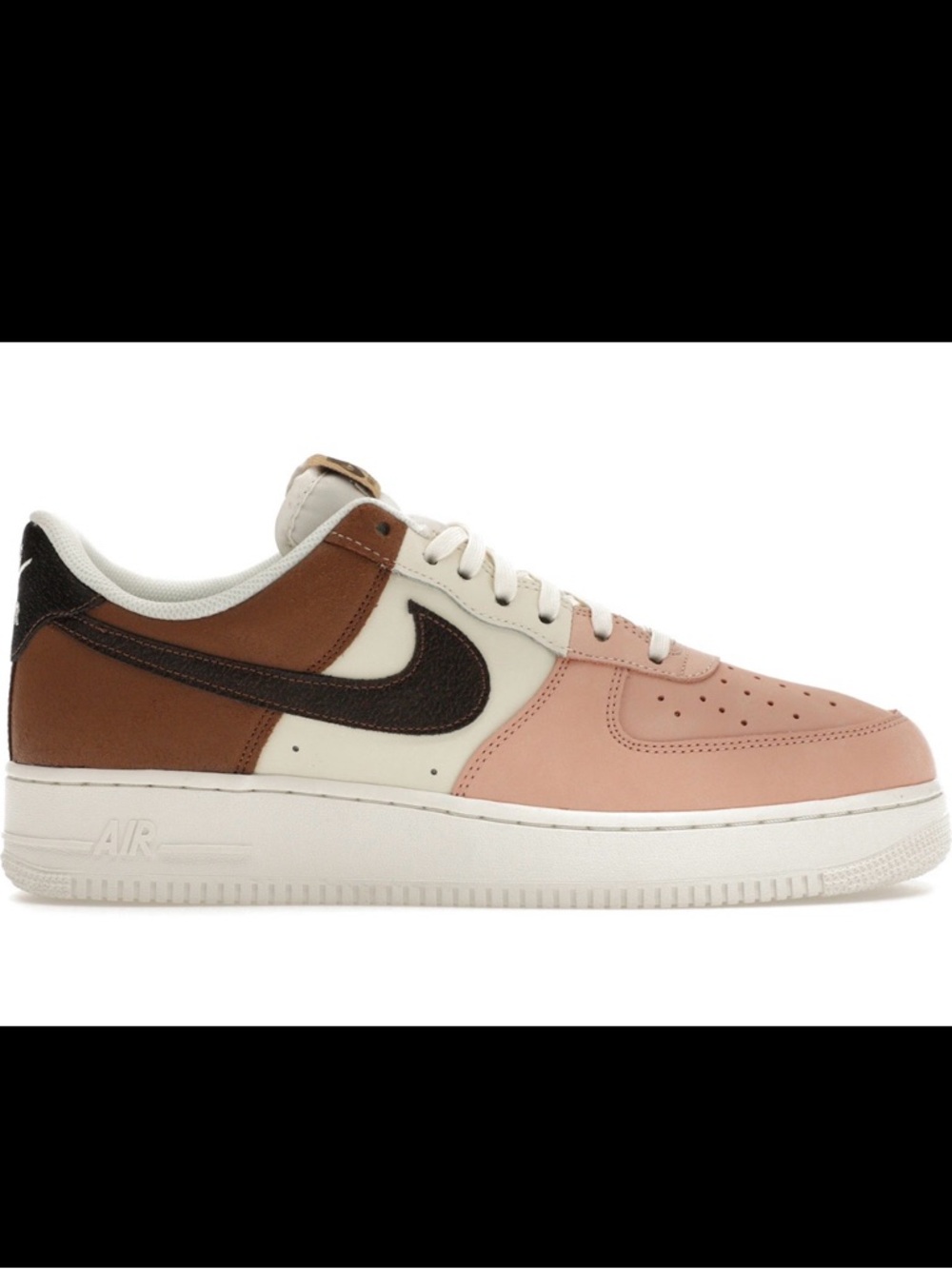 Nike Colorblock Air Force 1 Low in Pink, Brown, Cream with Black Swoosh - Picture 5 of 6